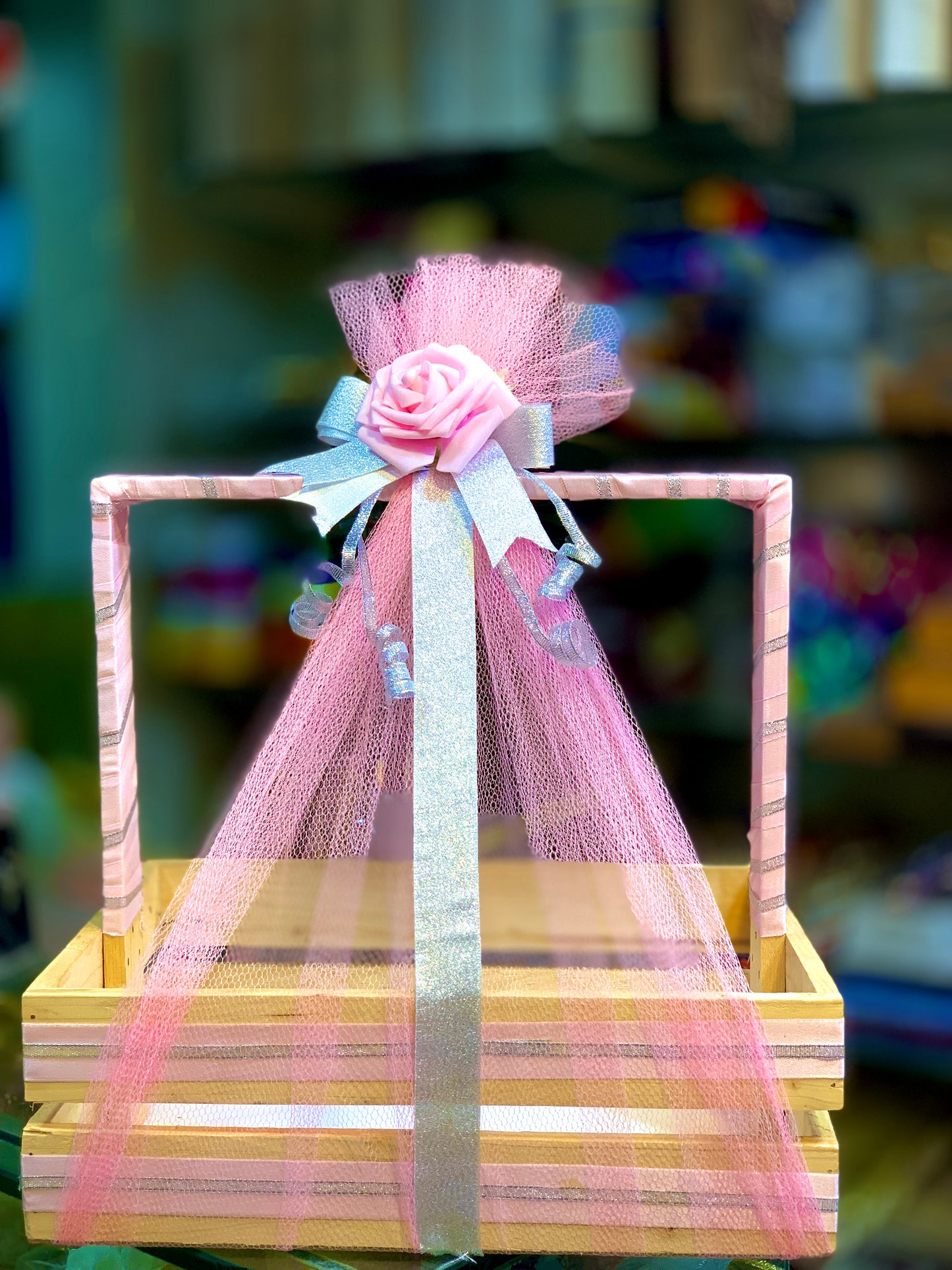 Wooden Gift Basket Pink