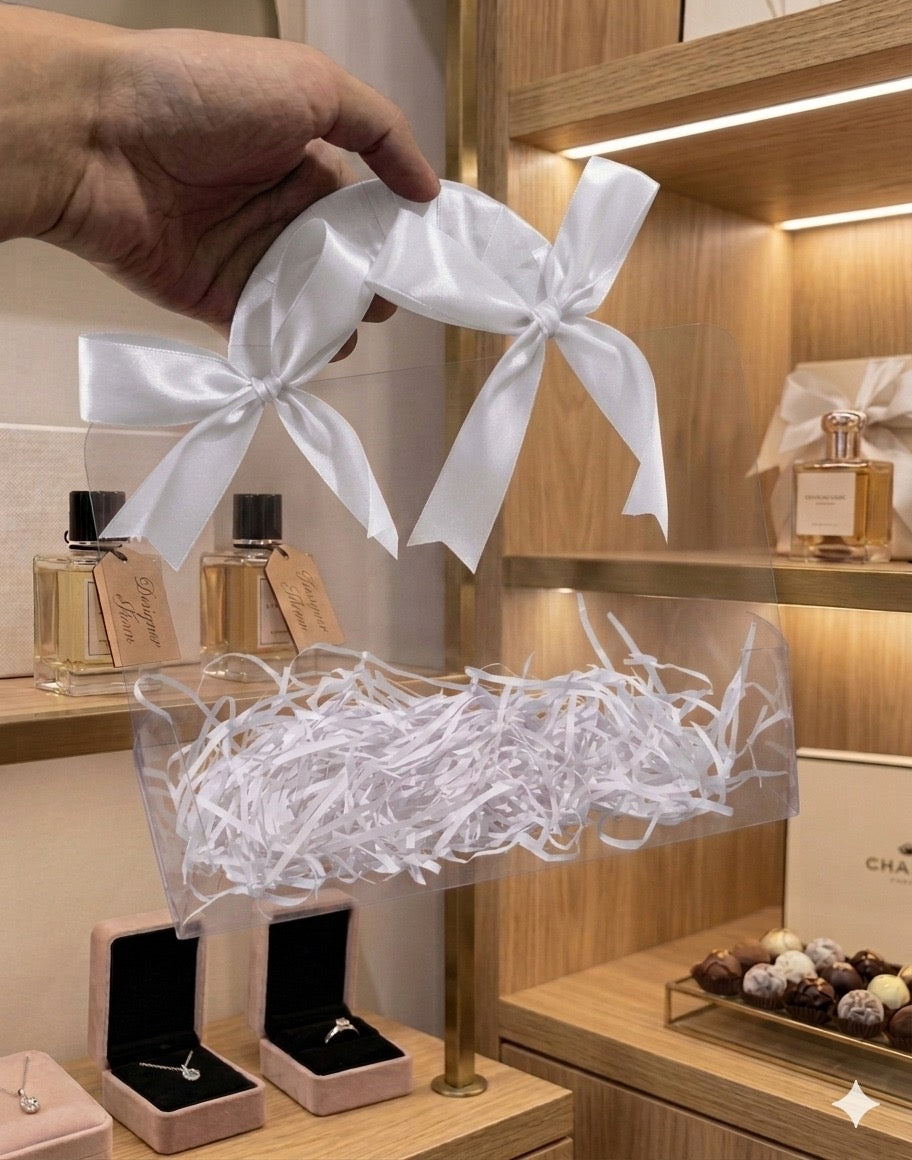 Luxury Clear Pvc Gift Bag with Premium Satin Ribbon Handles