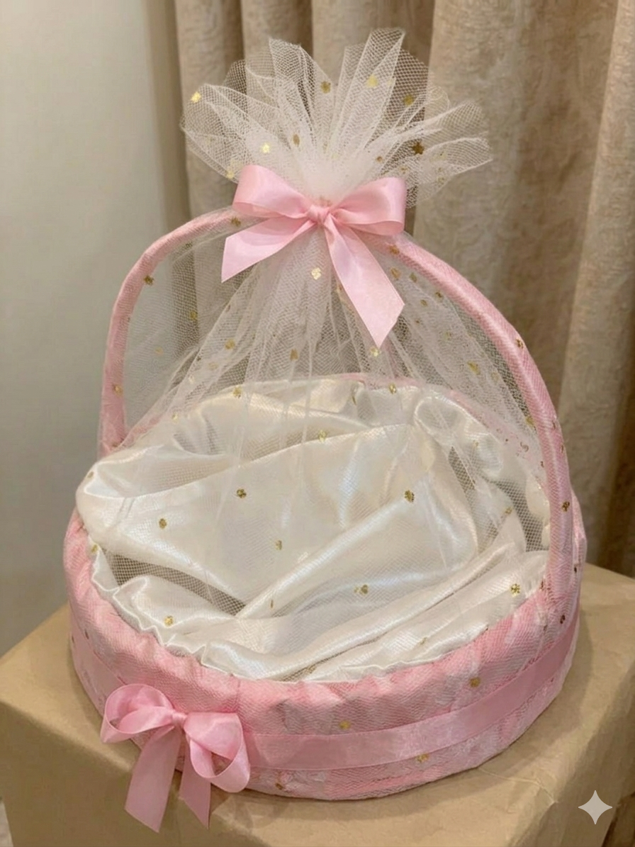 Luxury Round Baby Pink Gift Basket