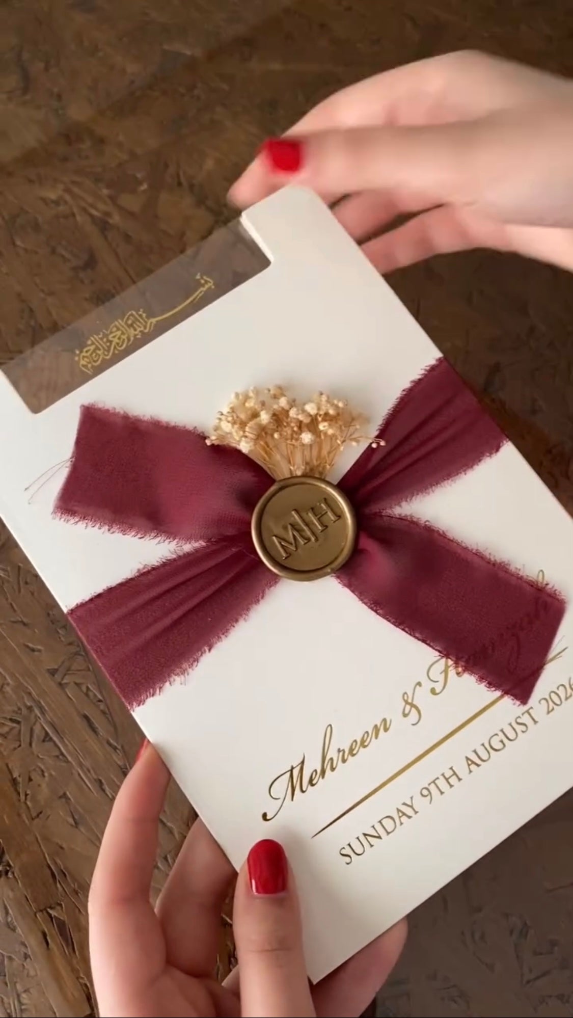 Luxury Burgundy & Gold Wax Seal Wedding Invitation Suite