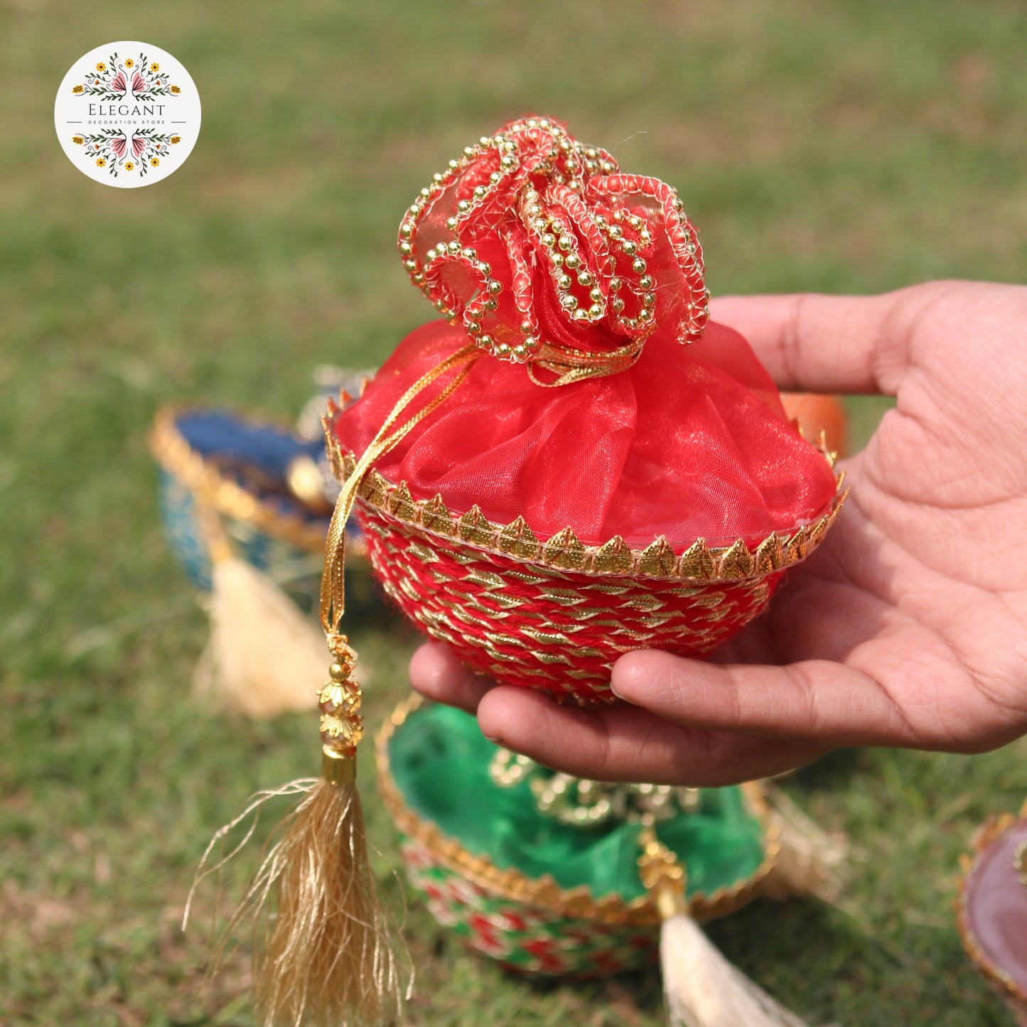 Gota Work Favor Box – Elegant Nikkah & Wedding Organza Matki box