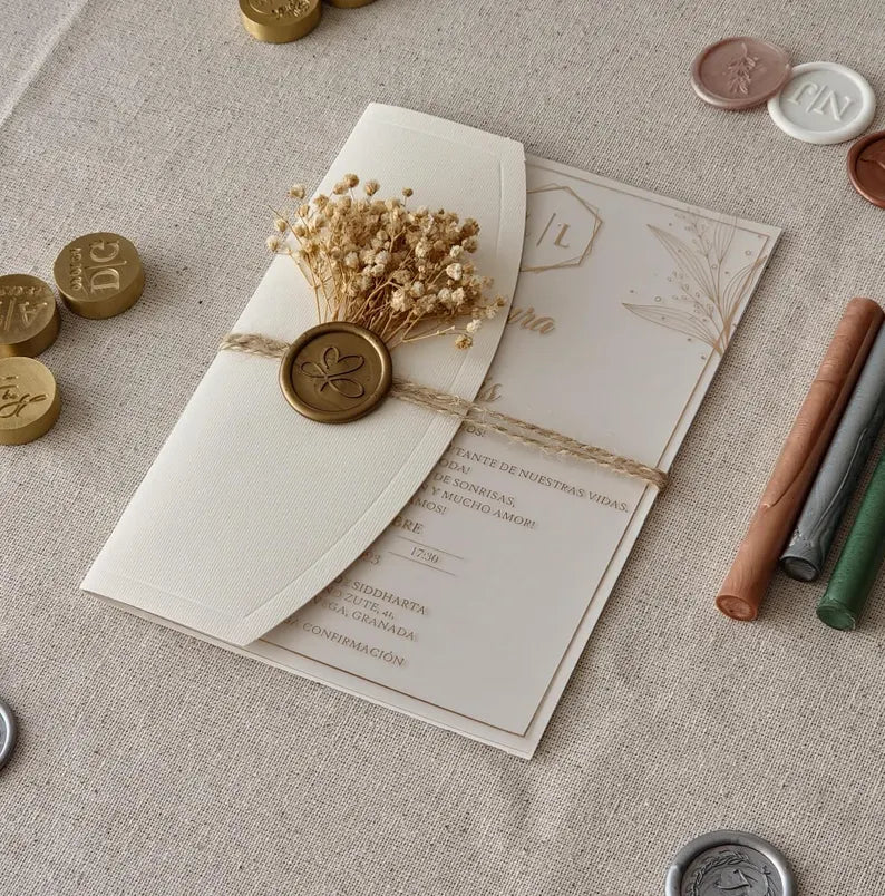 Wedding Invitation Gold Foil Half Fold Envelope Quinceanera Card Clear Party Invitations Elegant Custom Bridal Invites
