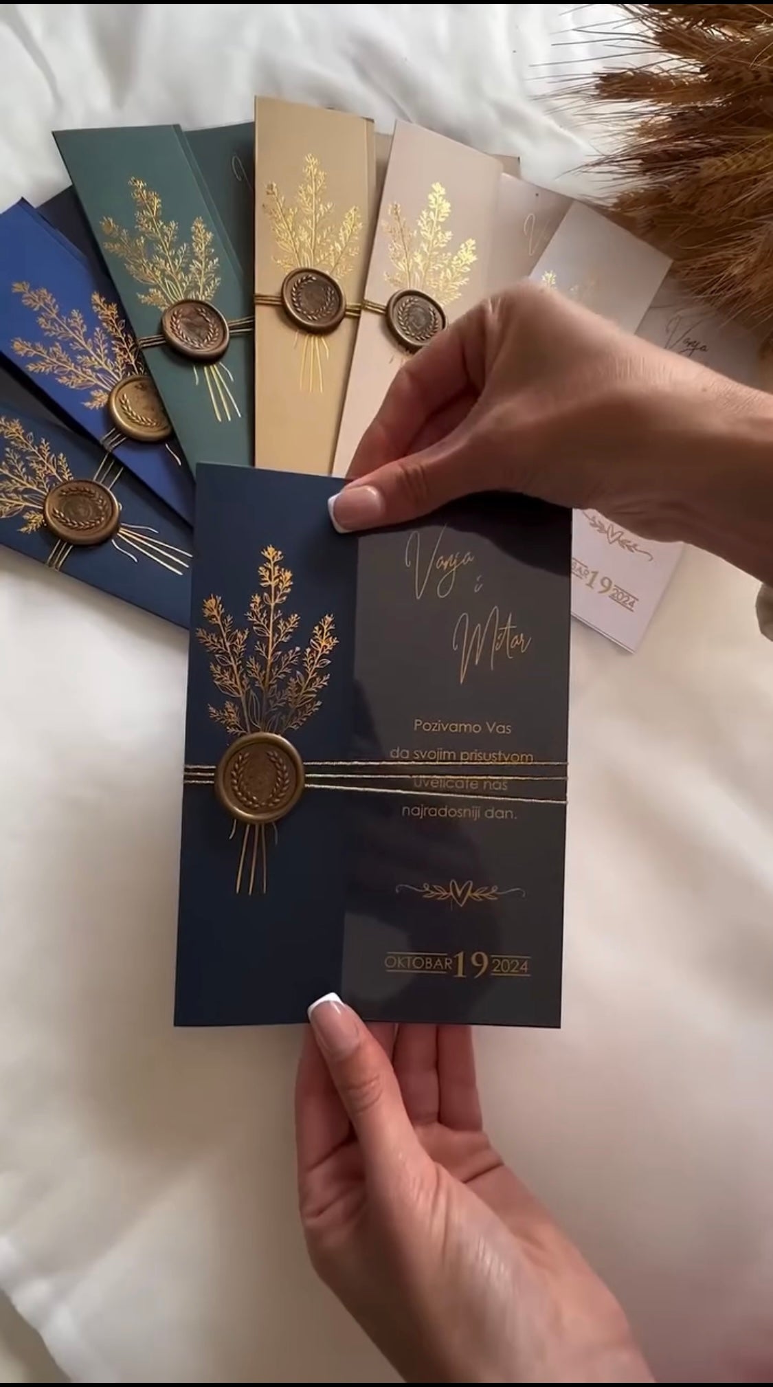 Luxury Acrylic Wedding Invitation Set with Gold Foil & Wax Seal Accent