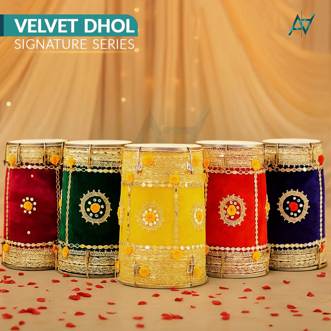 Decorative Velvet Dhol – Premium Wedding & Mehndi Decor