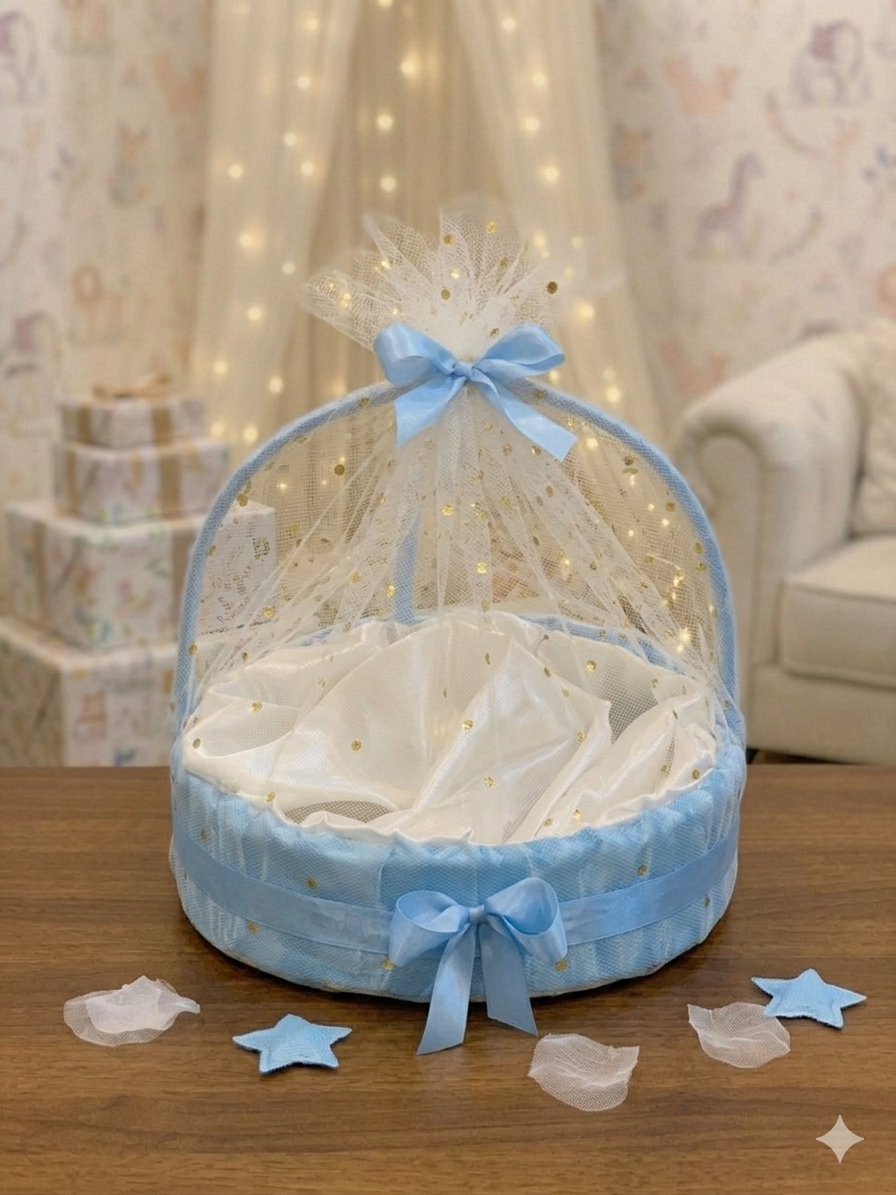 Elegant Blue Round Gift Basket