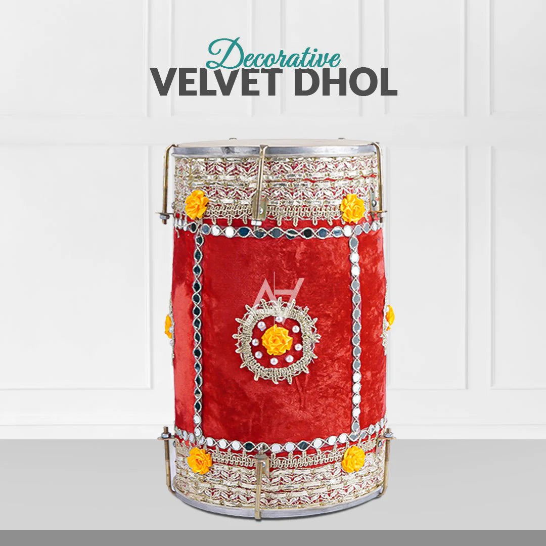 Decorative Velvet Dhol – Premium Wedding & Mehndi Decor