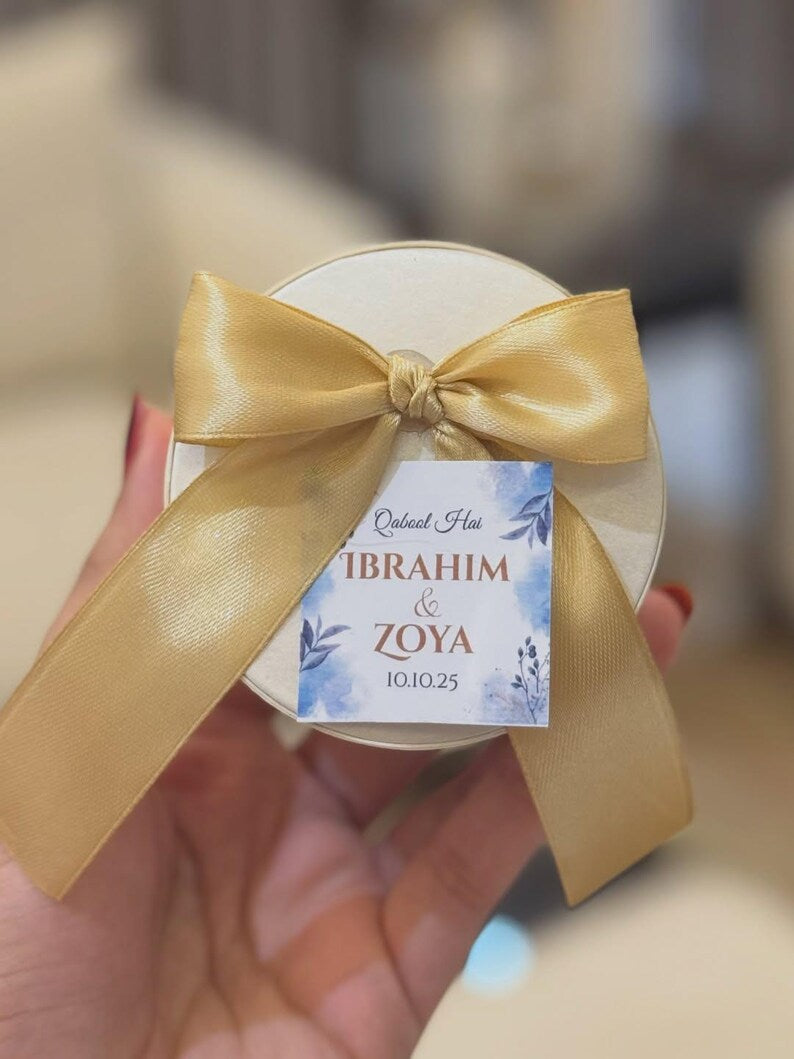 Luxury Personalized Round Nikah & Wedding Favor Box