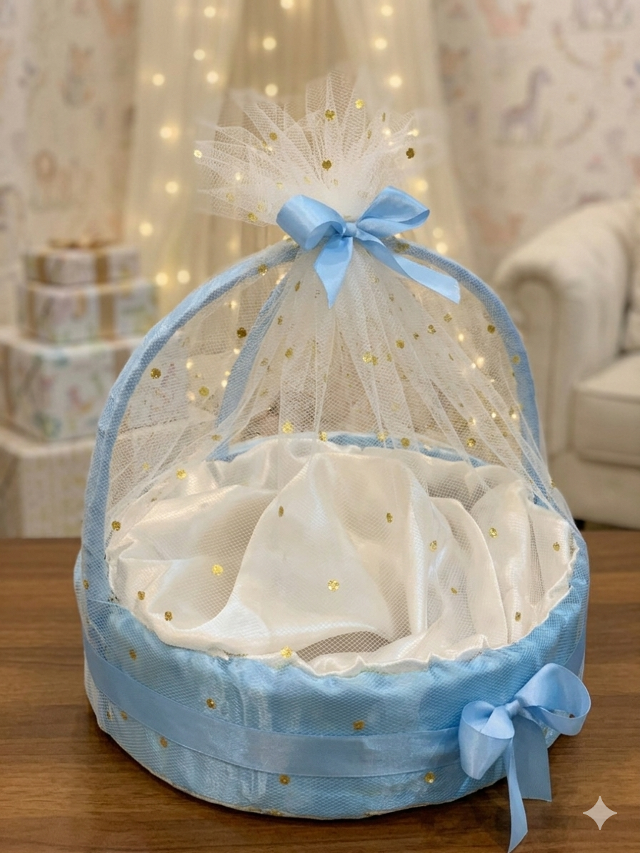 Elegant Blue Round Gift Basket