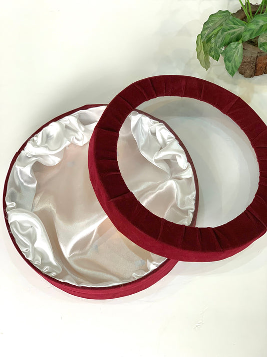 Round Velvet Trousseau Gift Box Maroon