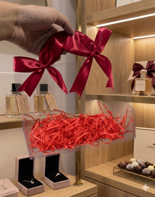 Luxury Clear Gift Bag with Crimson Red Ribbon Handles