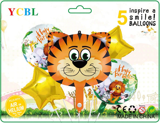 Jungle Theme - 5 Pcs Foil Balloon Set