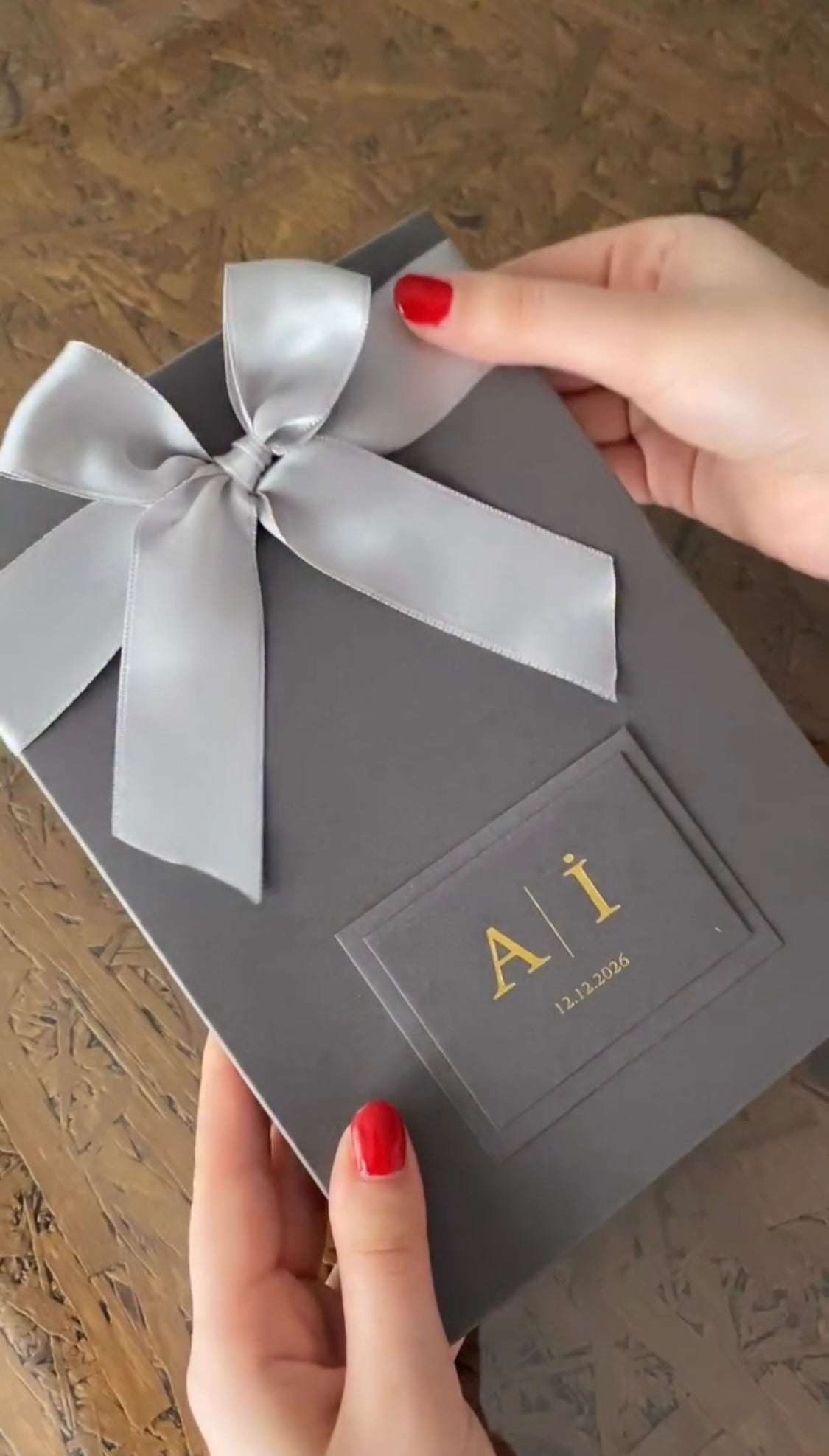 Bespoke Matte Charcoal & Gold Foil Wedding Invitation Suite | Luxury Boxed Save the Date with Wax Seal and Dried Florals