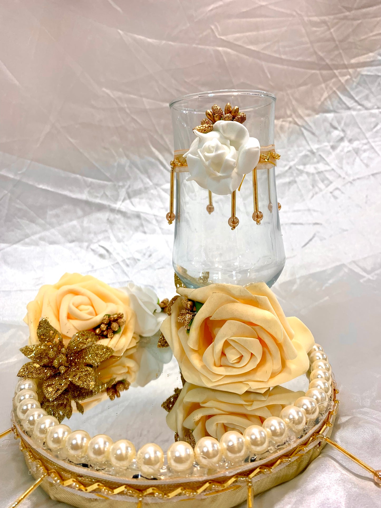 Handcrafted Gold & Ivory Rasam Glass Set | Doodh Pilai & Nikah Essential