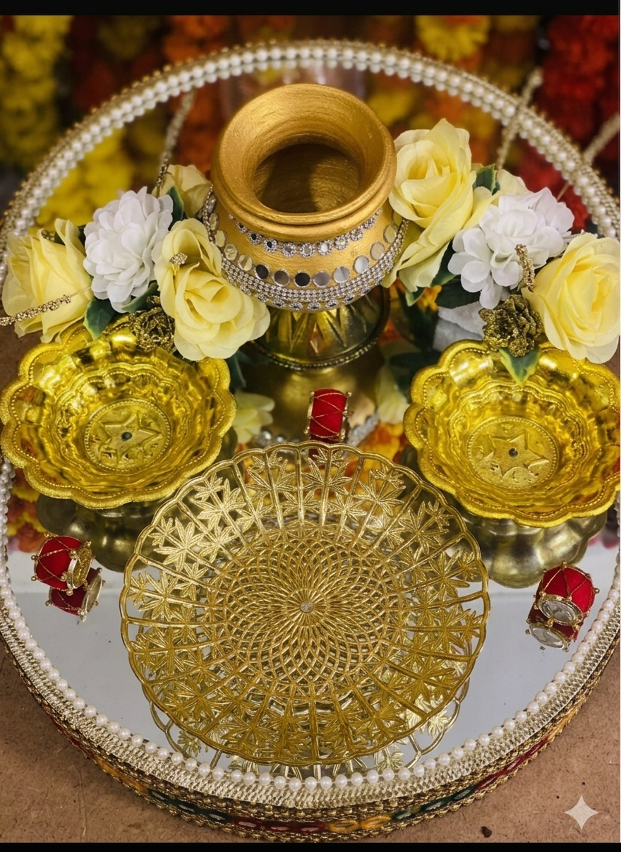 Gold Mirror Mehndi Thaali Set – Luxury Wedding Decor