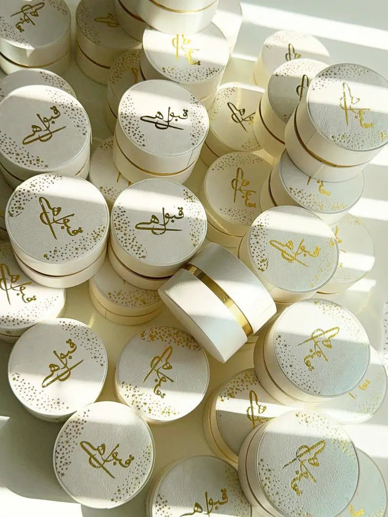 Elegant Round Favor Boxes for Engagement & Weddings
