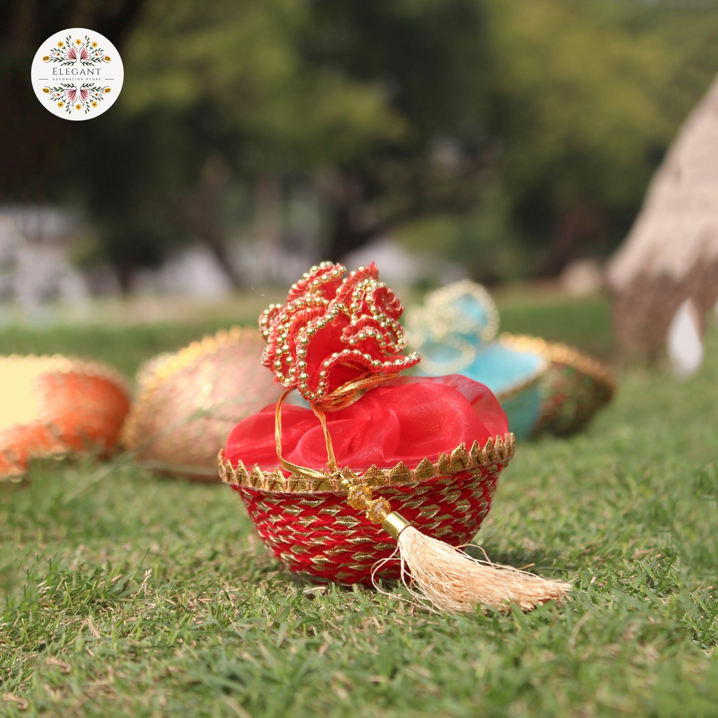 Gota Work Favor Box – Elegant Nikkah & Wedding Organza Matki box