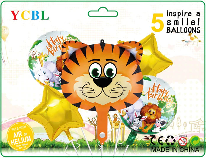 Happy Birthday Lion Theme - 5 pcs foil balloons