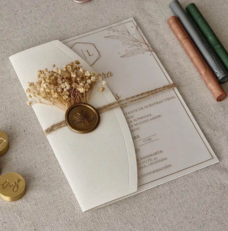 Wedding Invitation Gold Foil Half Fold Envelope Quinceanera Card Clear Party Invitations Elegant Custom Bridal Invites