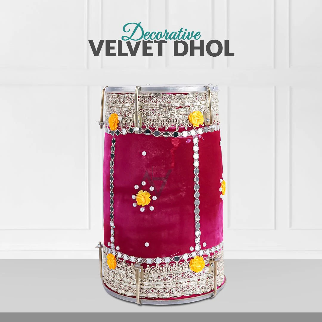 Decorative Velvet Dhol – Premium Wedding & Mehndi Decor