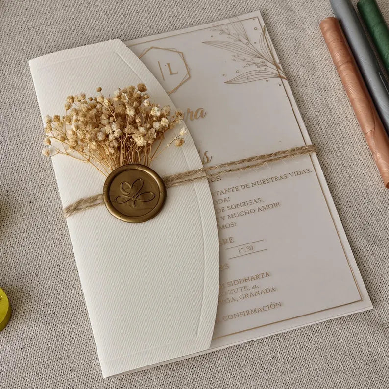 Wedding Invitation Gold Foil Half Fold Envelope Quinceanera Card Clear Party Invitations Elegant Custom Bridal Invites
