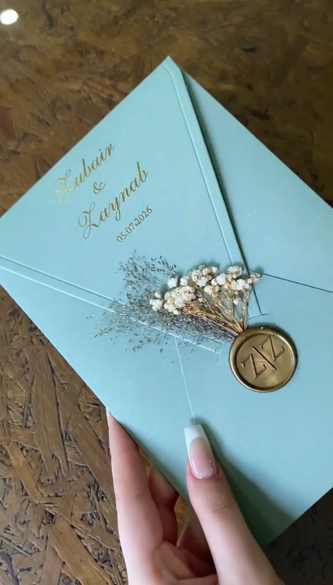 Luxury Sage Green & Gold Wax Seal Wedding Invitation Suit