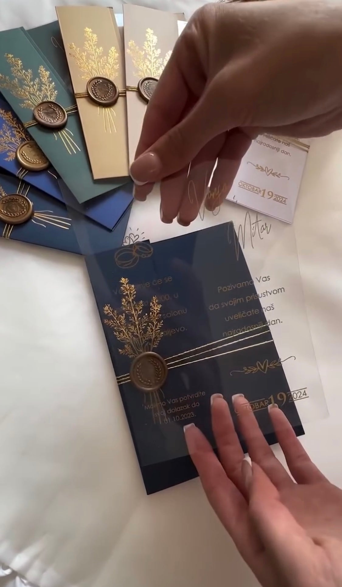 Luxury Acrylic Wedding Invitation Set with Gold Foil & Wax Seal Accent