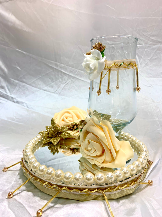 Handcrafted Gold & Ivory Rasam Glass Set | Doodh Pilai & Nikah Essential