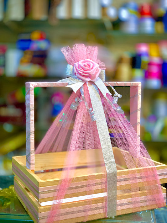 Wooden Gift Basket Pink