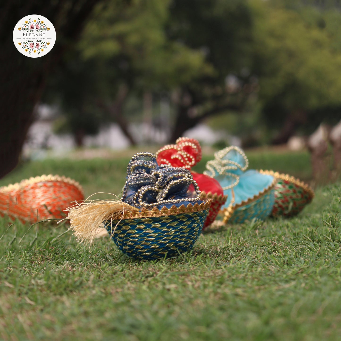 Gota Work Favor Box – Elegant Nikkah & Wedding Organza Matki box