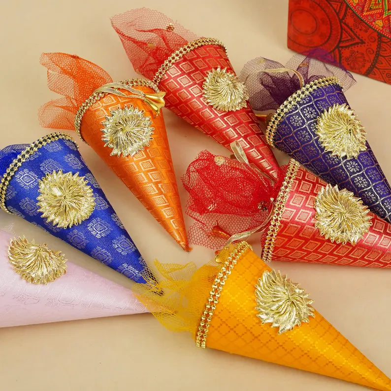 Colorful Cone Pouches, vibrant Fabric Gift Bag