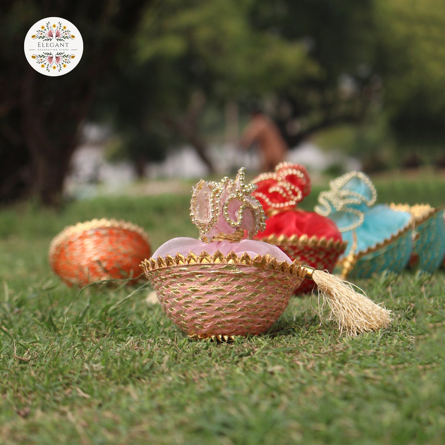 Gota Work Favor Box – Elegant Nikkah & Wedding Organza Matki box