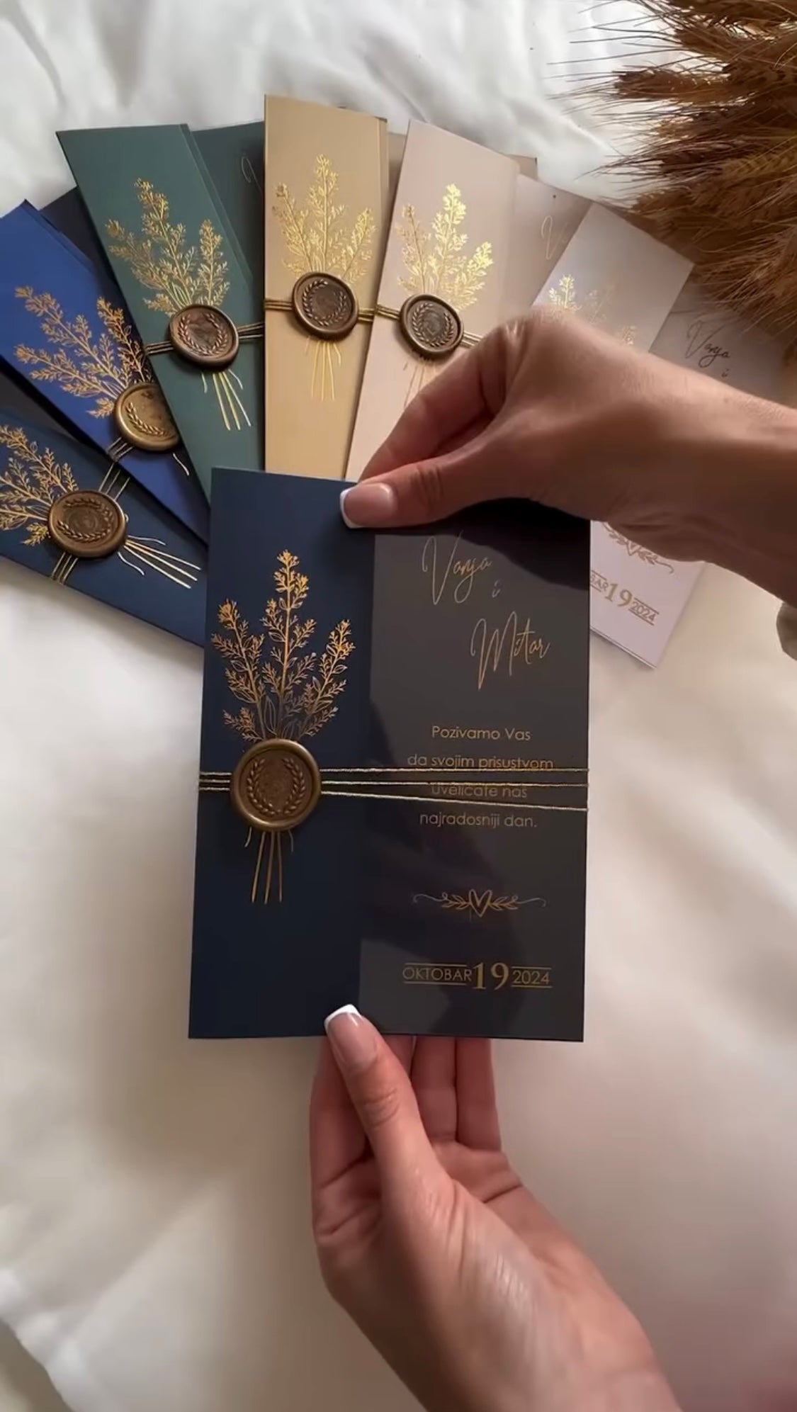 Luxury Acrylic Wedding Invitation Set with Gold Foil & Wax Seal Accent