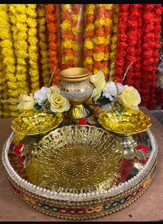 Gold Mirror Mehndi Thaali Set – Luxury Wedding Decor