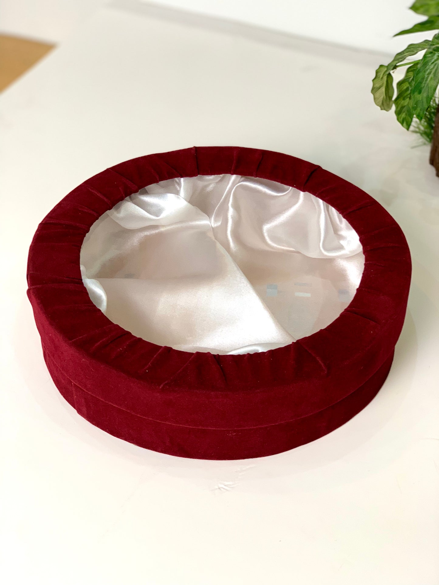 Round Velvet Trousseau Gift Box Maroon