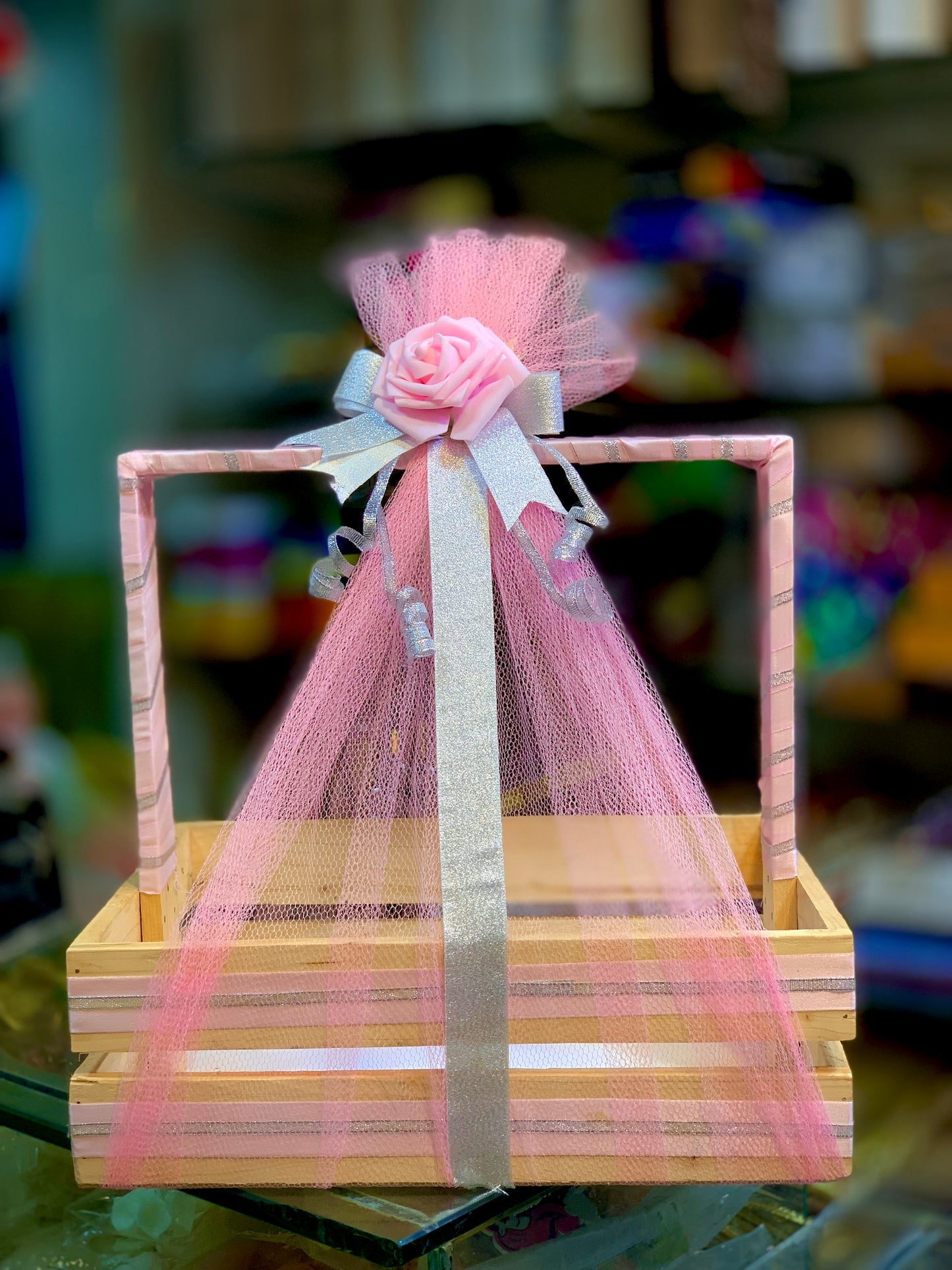 Wooden Gift Basket Pink