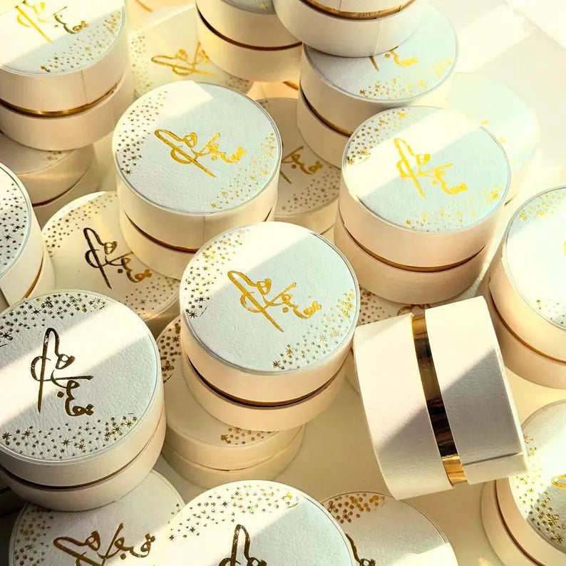 Elegant Round Favor Boxes for Engagement & Weddings