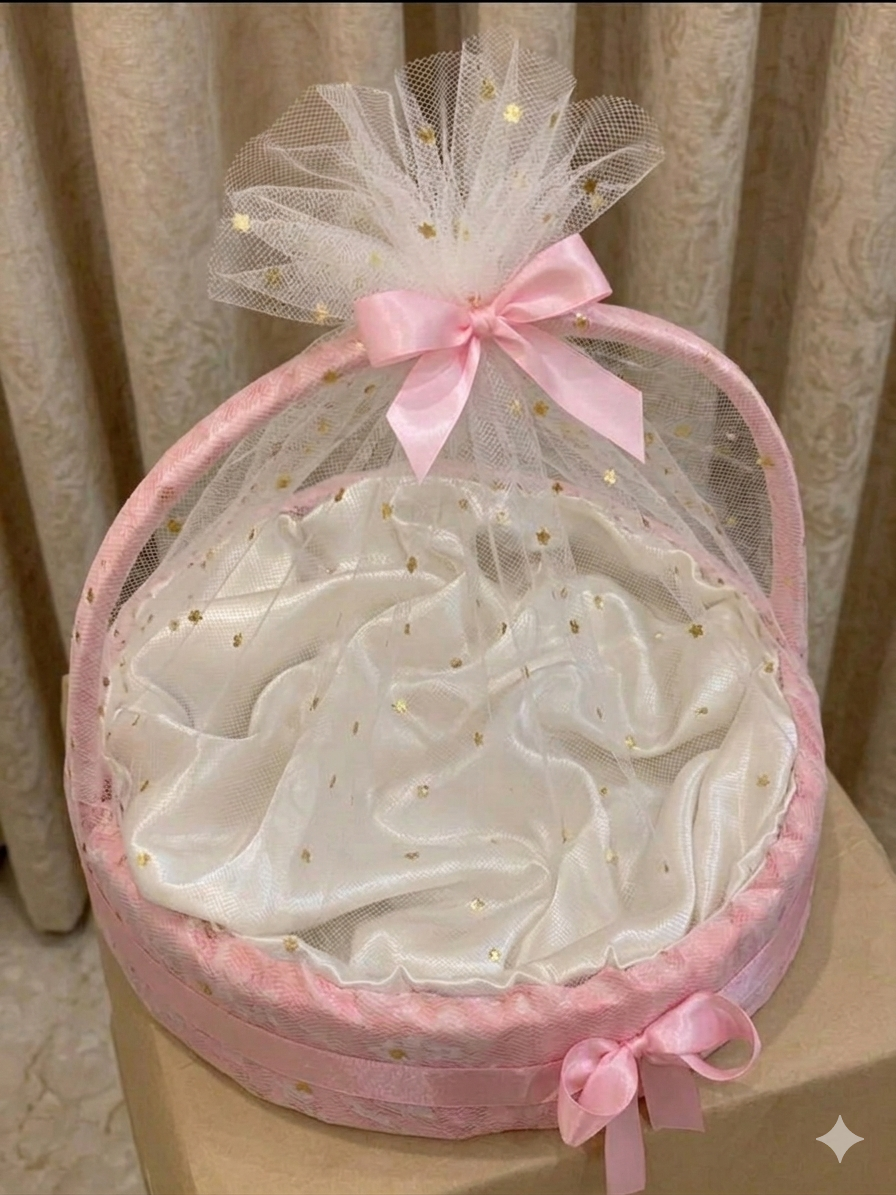 Luxury Round Baby Pink Gift Basket