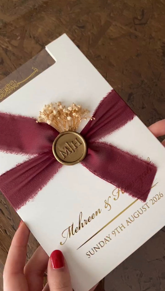 Luxury Burgundy & Gold Wax Seal Wedding Invitation Suite