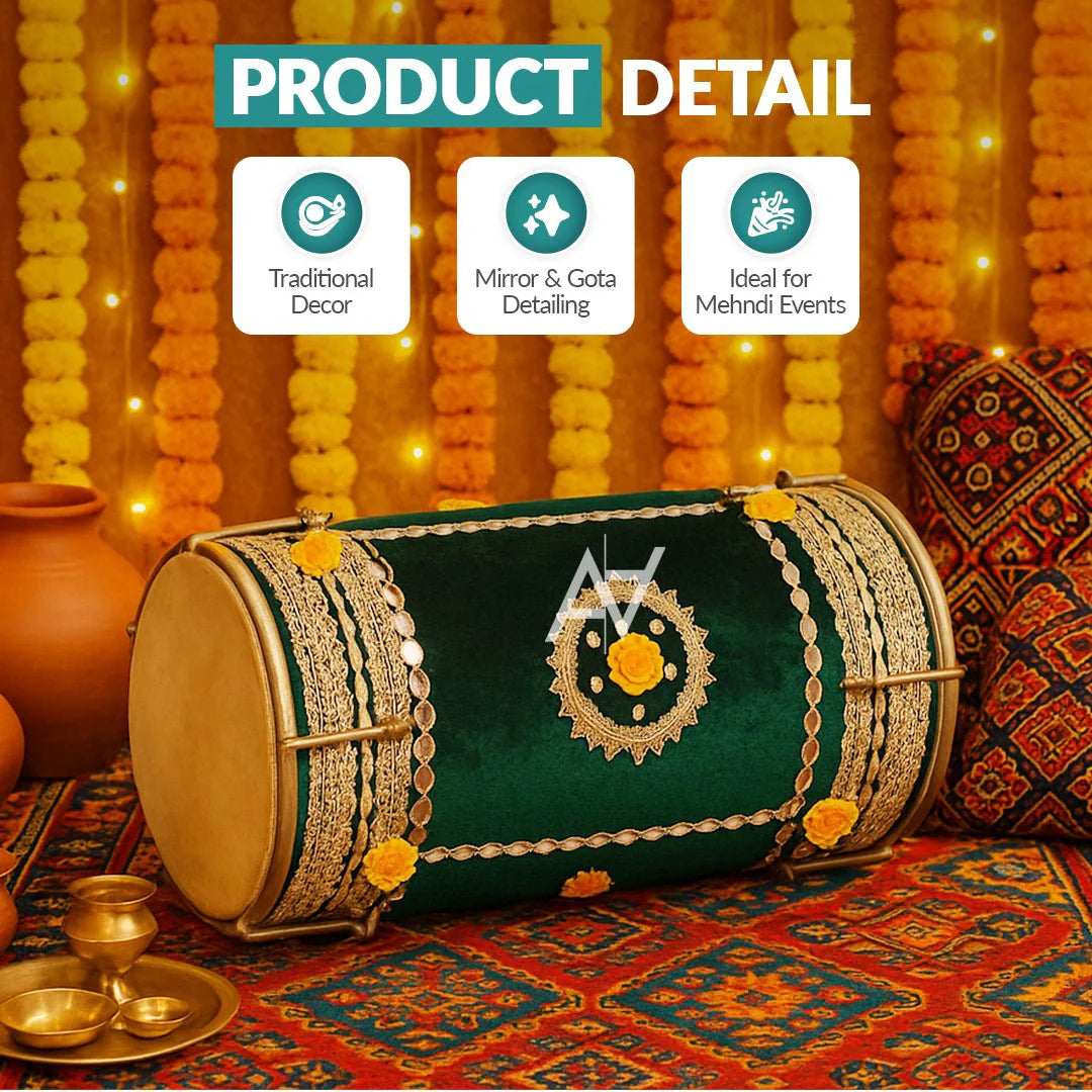 Decorative Velvet Dhol – Premium Wedding & Mehndi Decor