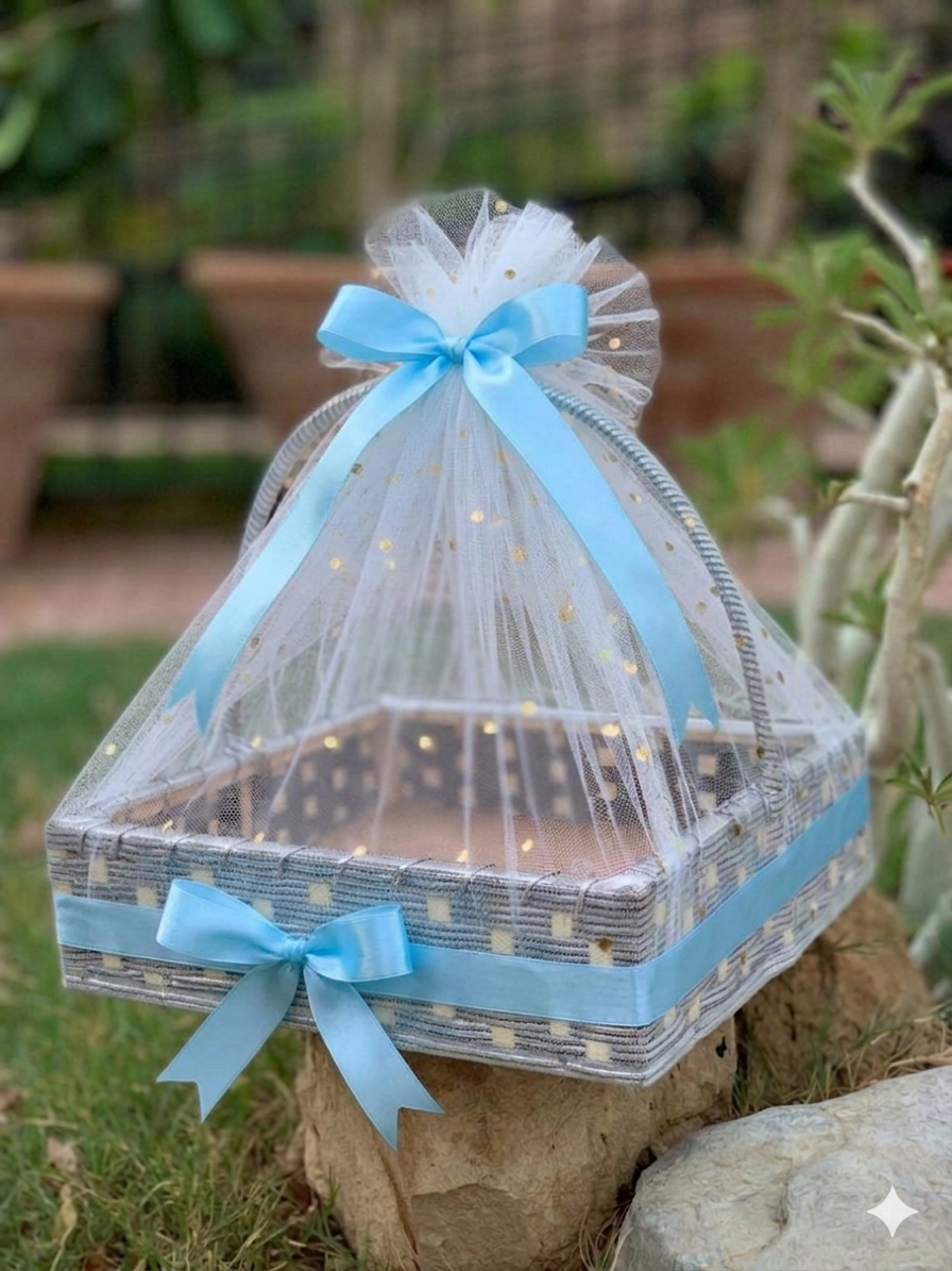 Gift Basket with Decorative Bow – Sky Blue