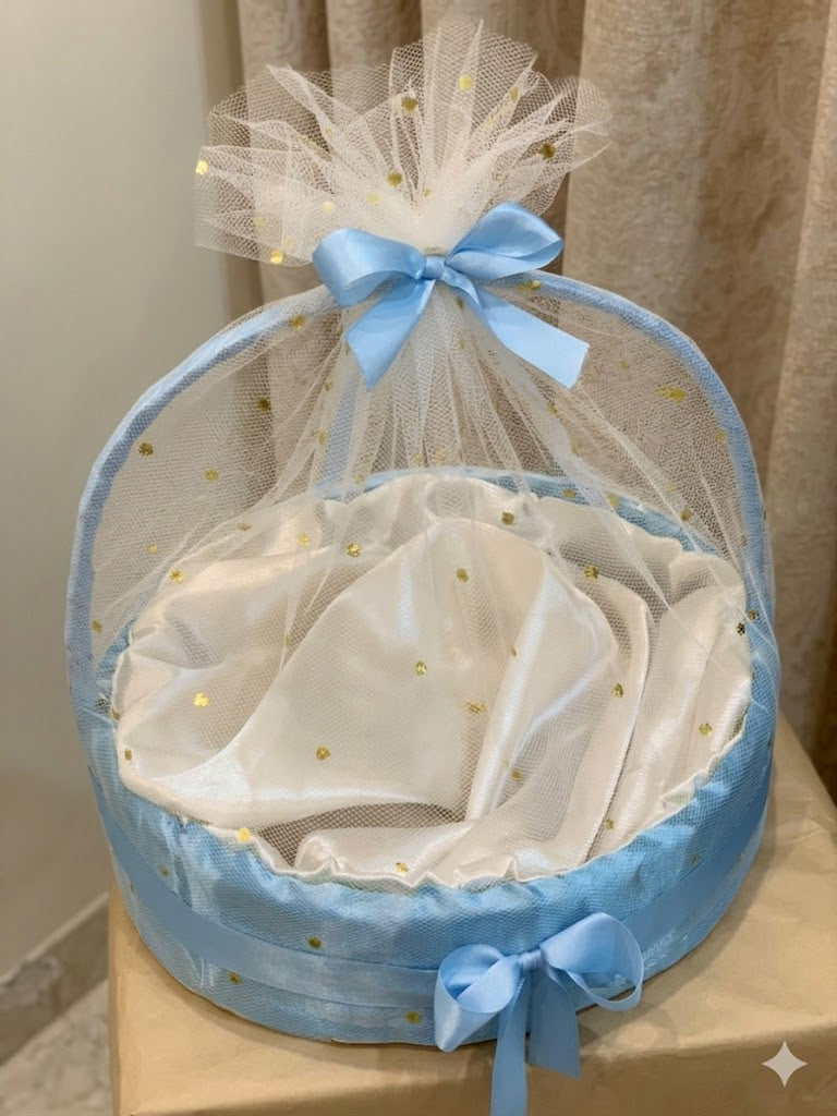 Elegant Blue Round Gift Basket