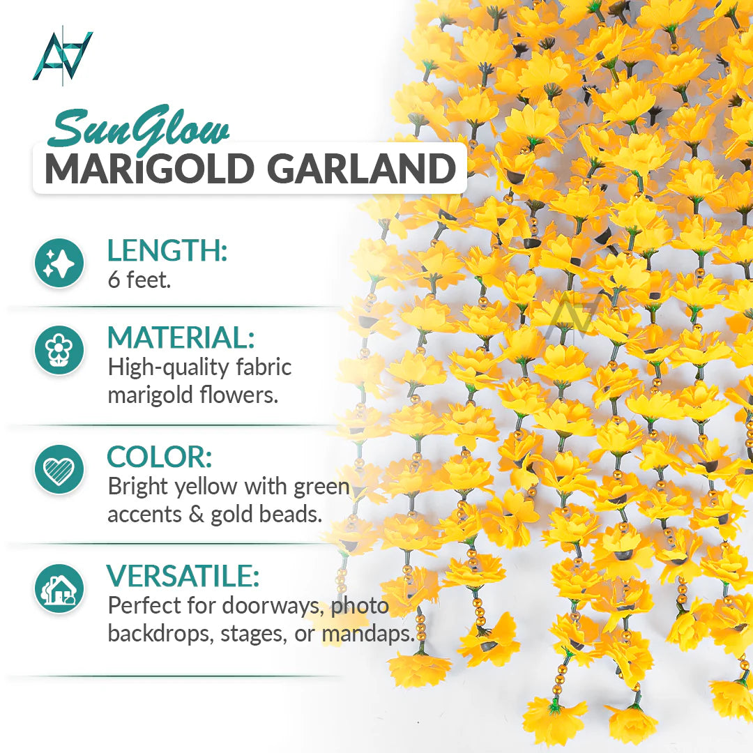 12 Pcs Marigold Garland – Artificial Floral Wedding Decoration