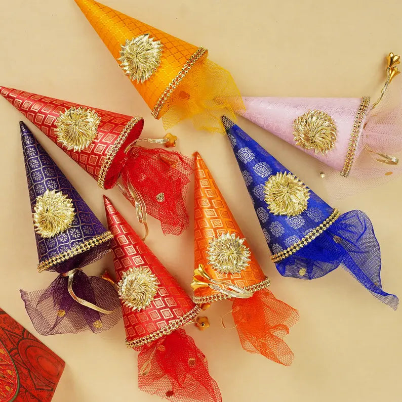 Colorful Cone Pouches, vibrant Fabric Gift Bag
