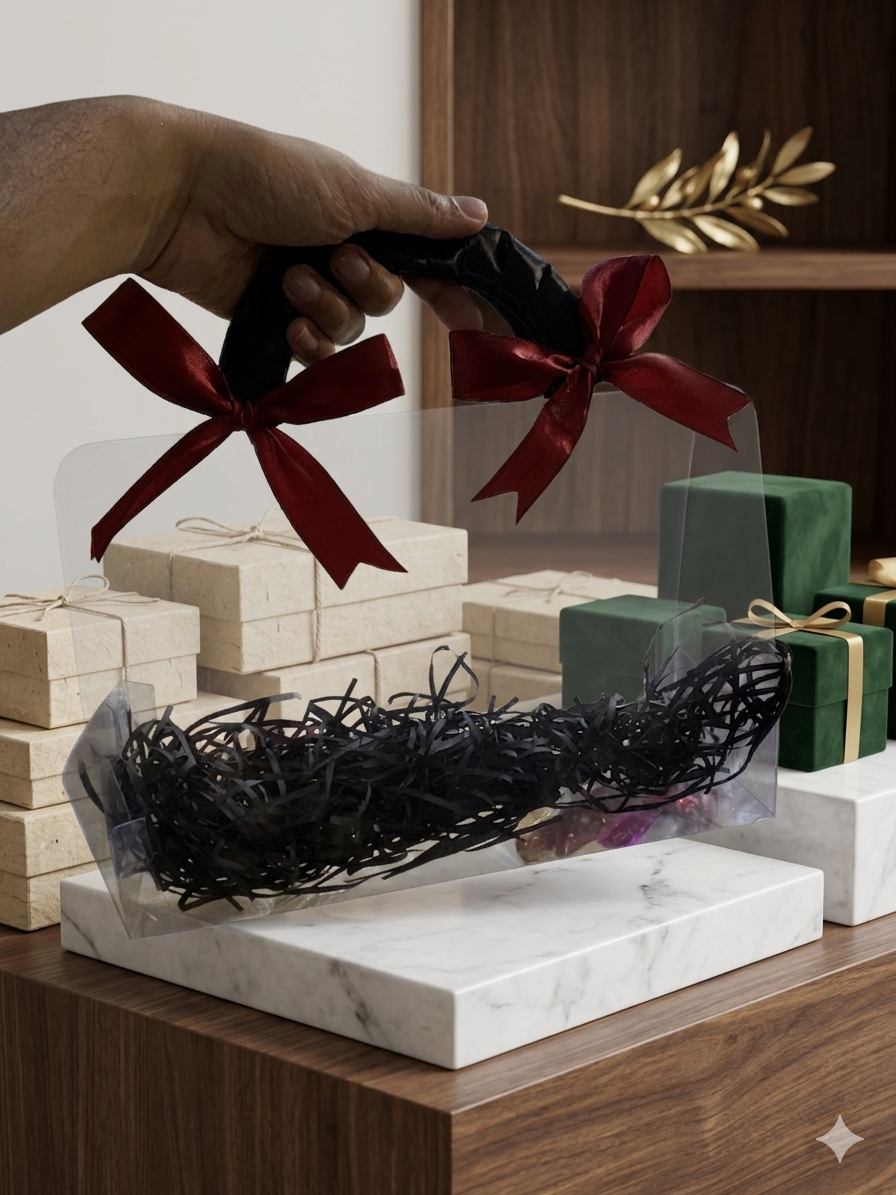 PVC Gift Bag with Satin Wrapped Handle