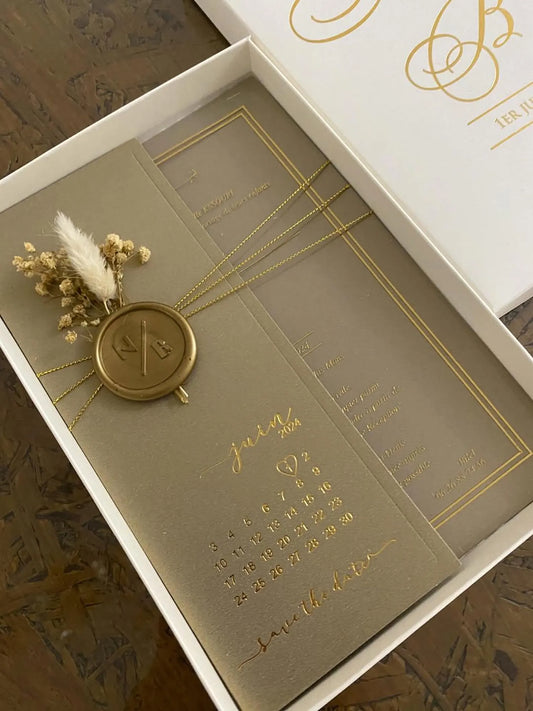 Wedding Invitations With Gold Foil, Half Fold Envelope, Save the Date
