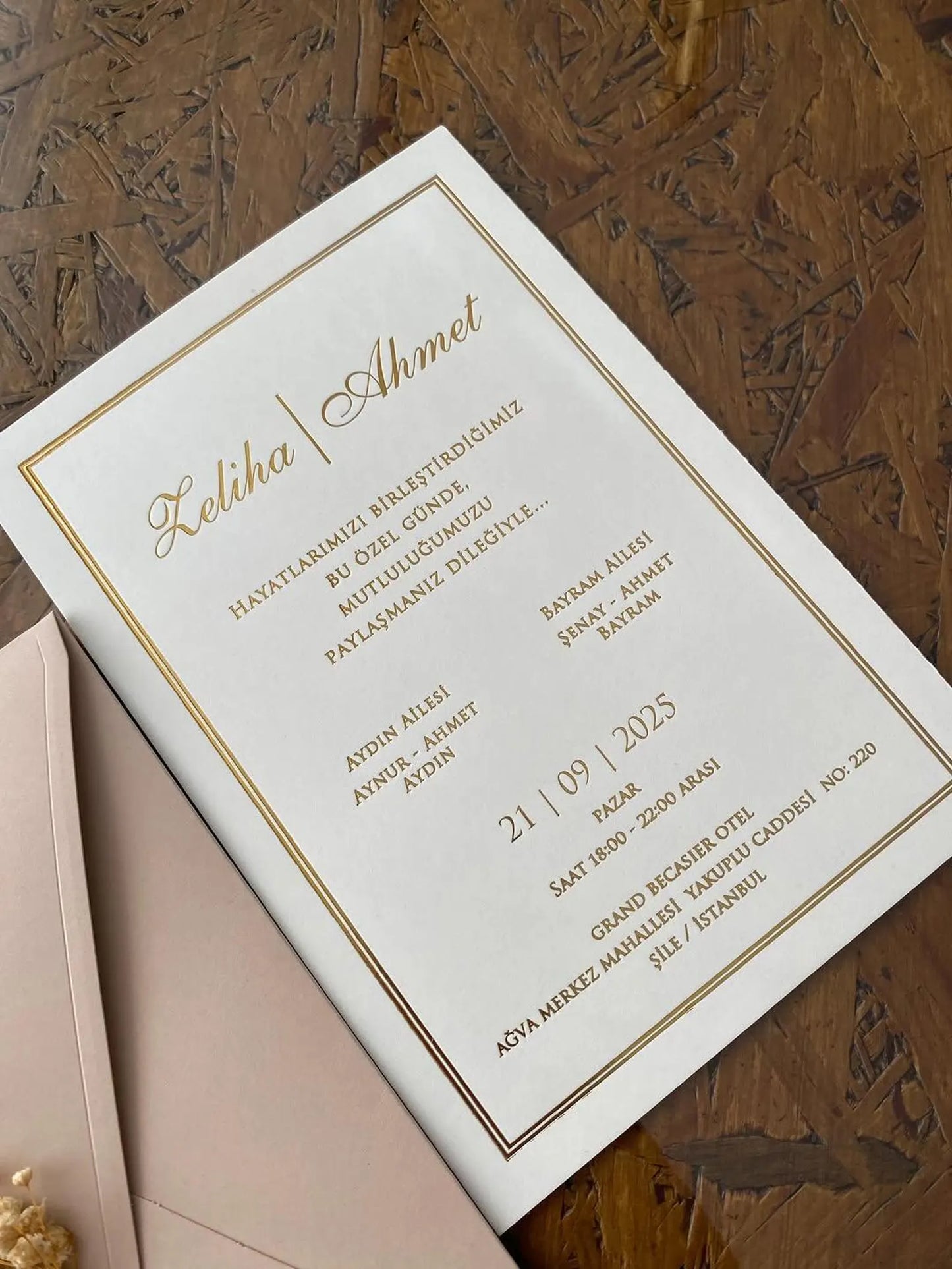 Elegant Blush Pink Wedding Invitation Suite with Custom Gold Foil, Wax Seal, and Dried Florals